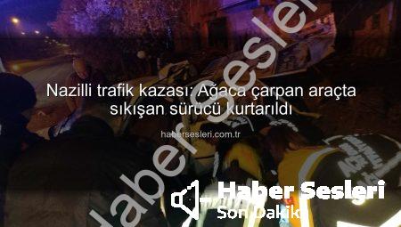 Nazilli trafik kazası: Ağaca çarpan araçta sıkışan sürücü kurtarıldı